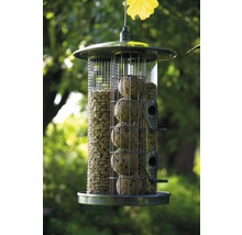 Vogelhaus mit Sonnenblumenkernen und Meisenknödel