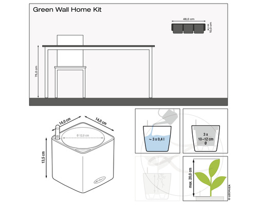 Green Wall Home Kit Schema mit Abmessungen