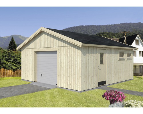 Garage Nordic+ Andre 28,5 m² avec portail sectionnel 557 x 576 cm naturel
