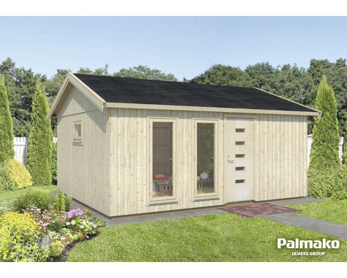Abri de jardin Palmako Charlotte 492 x 595 cm naturel Maison de jardin en bois avec toit, fenêtres et porte dans le jardin