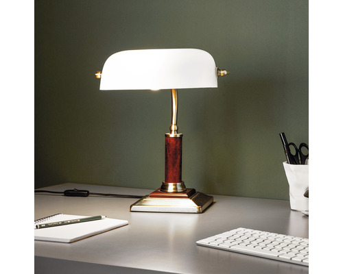 Lampe de table 1 ampoule h 335 mm Bankir lampe de banque laiton ancien/blanc