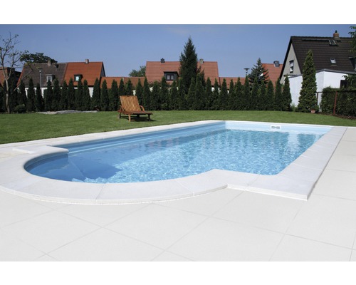 Bordure de piscine margelle Aquitaine plaque de raccordement de terrasse blanc béton 49,5 x 48,5 x 3,2 cm