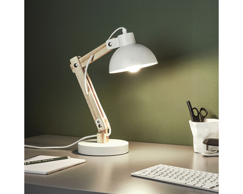 Lampe de bureau Moda 1 ampoule h 415 mm bois naturel blanc