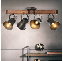 Spot de plafond à 4 ampoules hxl 340/780 mm Decca bois/métal marron/noir-acier-thumb-0