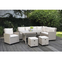 Ensemble de meubles de jardin Garden Place Madeira 6 places 6 pces avec table 145 x 75 x 67 cm avec plateau Polywood et galettes d'assise en rotin bicolore gris clair-thumb-1
