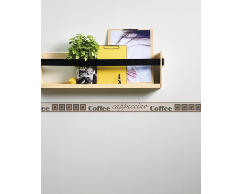 Frise murale motif café au-dessus d''une étagère