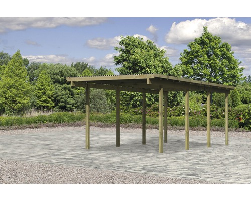 Carport en bois avec toit plat dans le jardin