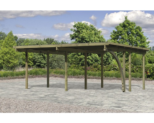 Holzcarport mit Flachdach im Garten