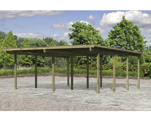 Holzcarport mit Flachdach und mehreren Pfosten