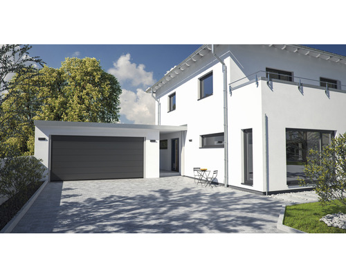 Porte sectionnelle ARON 2500x2125 mm RAL 7016 gris anthracite avec motorisation de porte de garage, émetteur portatif à 2 touches RSC2 Porte sectionnelle ARON 2500x2125 mm RAL 7016 gris anthracite avec motorisation de porte de garage, émetteur portatif à 2 touches RSC2
