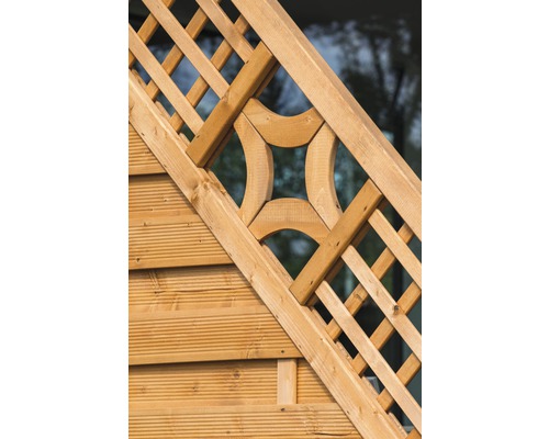 Vue détaillée d''une maison de jardin en bois avec treillis