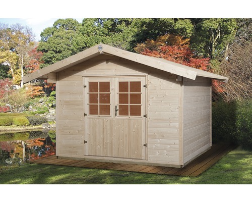 Abri de jardin en bois avec double porte et fenêtres