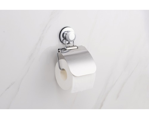 Toilettenpapierhalter mit Saugnapf zur Wandmontage mit Toilettenpapierrolle.