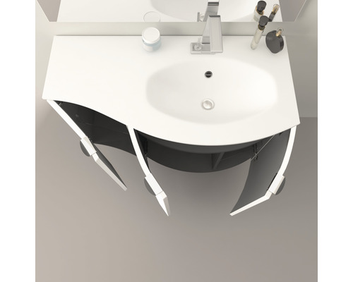 Meuble-lavabo avec meuble bas ouvert et vasque blanche