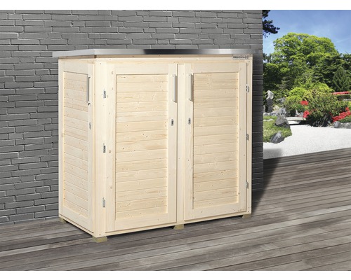 Gartenschrank aus Holz mit Doppeltür und Edelstahlabdeckung