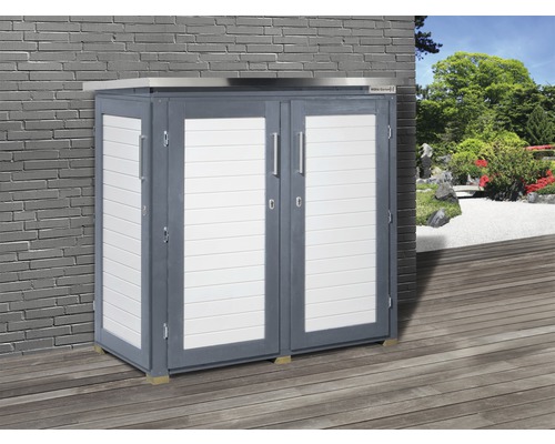 Gartenschrank aus Holz mit zwei Türen und Lamellen