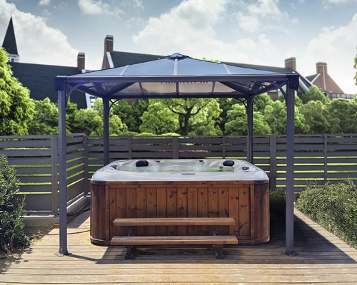 Pavillon Palram – Canopia Palermo Premium 3000 Garden Gazebo avec jeu de rideaux 295 x 295 cm anthracite-0