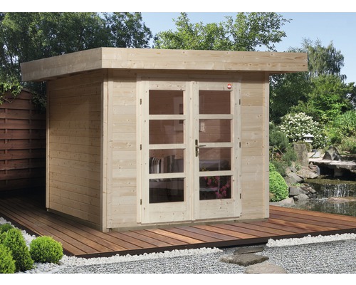 Abri de jardin weka Designhaus 126+ taille 1 passage libre haut 195 cm, avec plancher 356 x 284 cm naturel