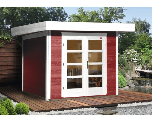 Abri de jardin Designhaus 126+ weka taille 1 dimension de passage élevée 195 cm, avec plancher 295 x 210 cm rouge