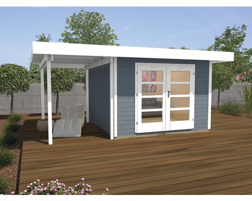 Abri de jardin weka Designhaus 126 A+ taille 1 passage libre haut 195 cm, avec plancher et toit en appentis 500 x 314 cm gris