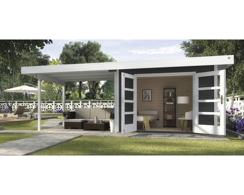 Abri de jardin weka Designhaus 126 B+ taille 1 passage libre haut 195 cm, avec plancher et toit en appentis 645 x 314 cm anthracite