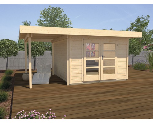 Abri de jardin Designhaus 126 A+ weka taille 2 dimension de passage élevée 195 cm, avec plancher et toit en appentis 442 x 300 cm naturel