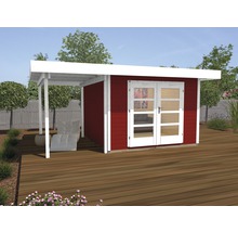 Gartenhaus weka Designhaus 126 A+ Gr. 2 hohes Durchgangsmaß 195 cm, mit Fußboden und Schleppdach 500 x 375 cm rot