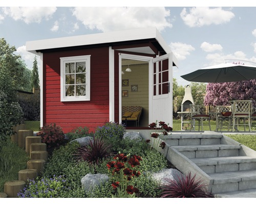 Gartenhaus weka Designhaus 213+ Gr. 1 hohes Durchgangsmaß 195 cm, mit Fußboden 278 x 278 cm rot