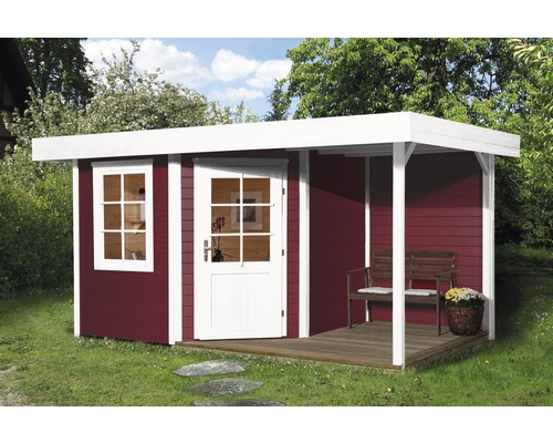 Gartenhaus weka Designhaus 213 A+ Gr. 1 hohes Durchgangsmaß 195 cm, mit Fußboden und Schleppdach 500 x 278 cm rot