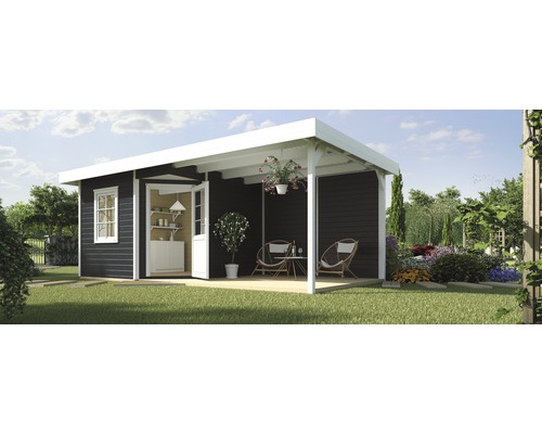 Abri de jardin weka Designhaus 213 B+ taille 1 passage libre haut 195 cm, avec plancher et toit en appentis 585 x 298 cm anthracite