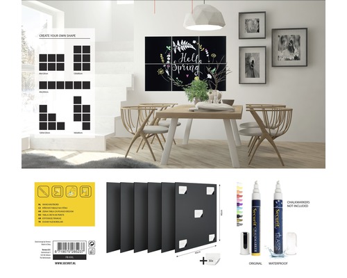 Carreaux d''ardoise noirs pour montage mural dans un salon avec marqueurs craie