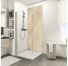 Modernes Badezimmer mit Duschkabine, Waschbecken und Wäschekorb