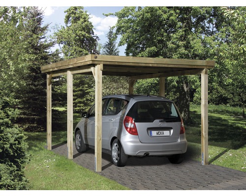 Carport simple weka 617 taille 1 sans couverture de toiture 322x512 cm traité en autoclave par imprégnation