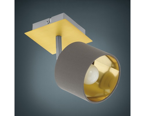 Spot de plafond 1 ampoule 11x11 cm laiton-brossé, nickel-mat/cappuccino-gold Plafonnier avec abat-jour en tissu