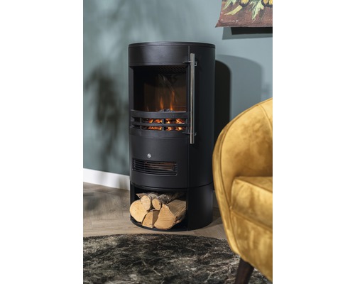 Cheminée électrique avec compartiment à bûches pour chauffage d''intérieur