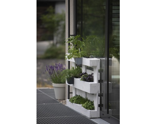 Hochbeet aus Palette mit Kräutern und Lavendel