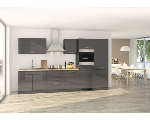 zerlegt Korpusfarbe HORNBACH cm Möbel Frontfarbe Luxemburg 350 graphit Mailand mit hochglanz grau Held Küchenzeile - Geräten
