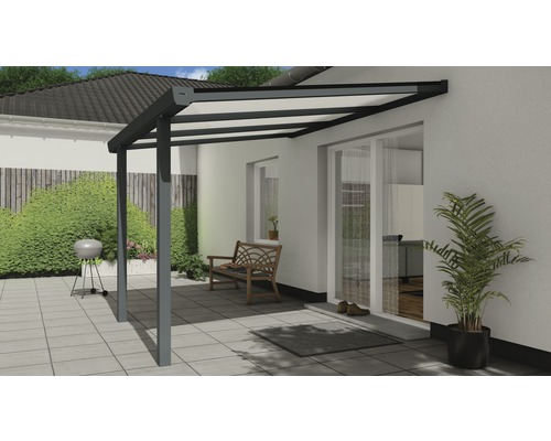 Terrassenüberdachung Easy Edition Glanz mit Polycarbonat opal 300x250 cm anthrazit