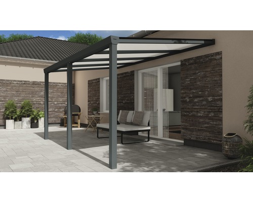 Terrassenüberdachung Easy Edition Glanz mit Polycarbonat opal 400x250 cm anthrazit