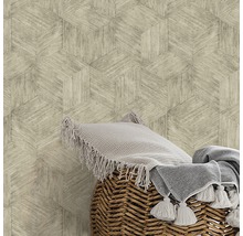 Papier peint avec motif géométrique imitant l''aspect du bois