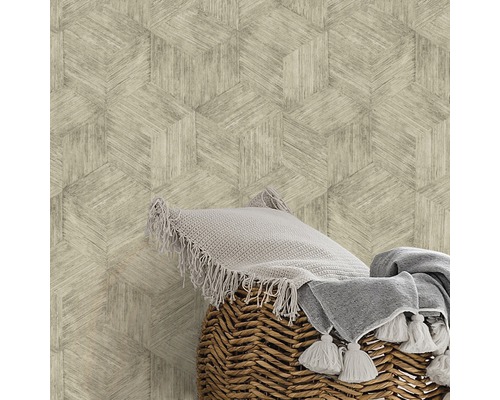 Papier peint avec motif géométrique imitant l''aspect du bois