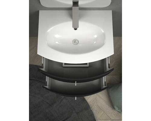 Waschtisch mit zwei Schubladen und Armatur von oben