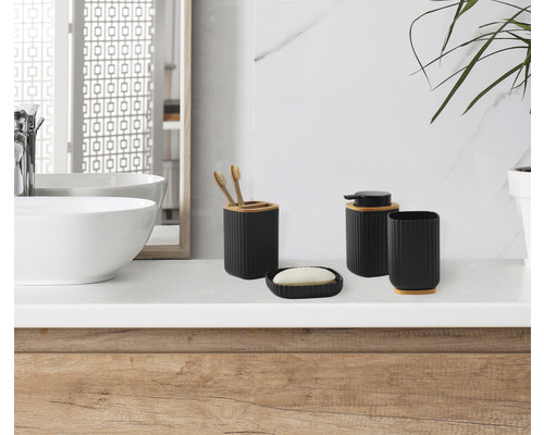 Ensemble d''accessoires de salle de bains comprenant un distributeur de savon, un porte-savon, un gobelet à brosse à dents et un pot à brosses à dents