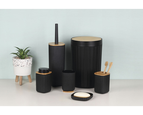 Ensemble d''accessoires de salle de bain avec porte-savon, distributeur de savon, gobelet à brosses à dents, brosse de toilette et poubelle à cosmétiques