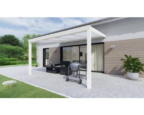 Terrassenüberdachung Legend mit Polycarbonat opal 400x300 cm weiß