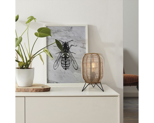Lampe de table bambou/métal 1 ampoule hxØ 320x220 mm Slope noir/nature avec commutateur sur câble