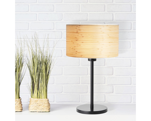 Lampe de table bambou/métal 1 ampoule hxØ 420x250 mm Romm noir/marron nature