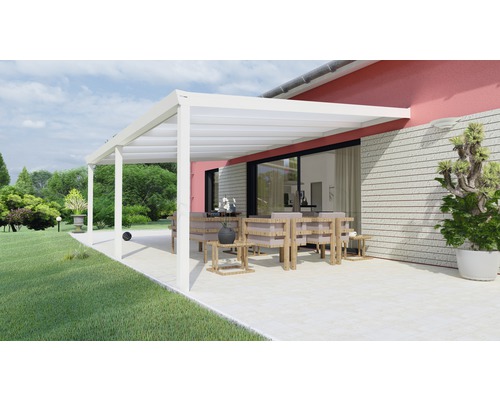 Terrassenüberdachung Legend mit Polycarbonat opal 600x400 cm weiß