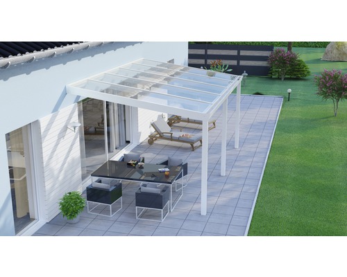 Toiture pour terrasse Legend avec polycarbonate transparent 500x300 cm blanc