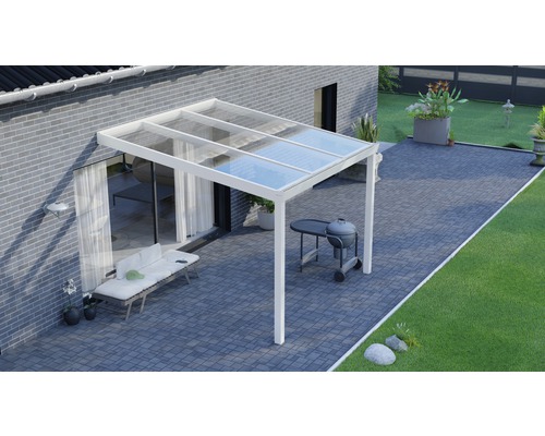 Terrassenüberdachung Legend mit Polycarbonat klar 300x350 cm weiß